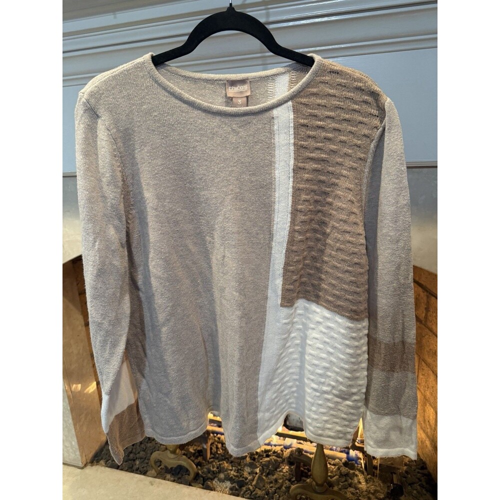 Chico’s Color Blocked Tan Sweater Size XL